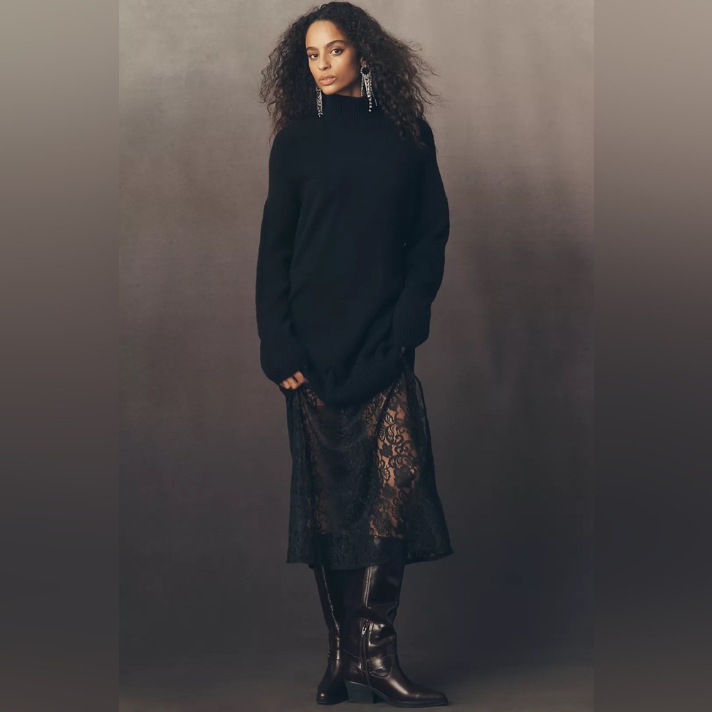 NWT By Anthropologie Sweater Lace Twofer Midi Dress